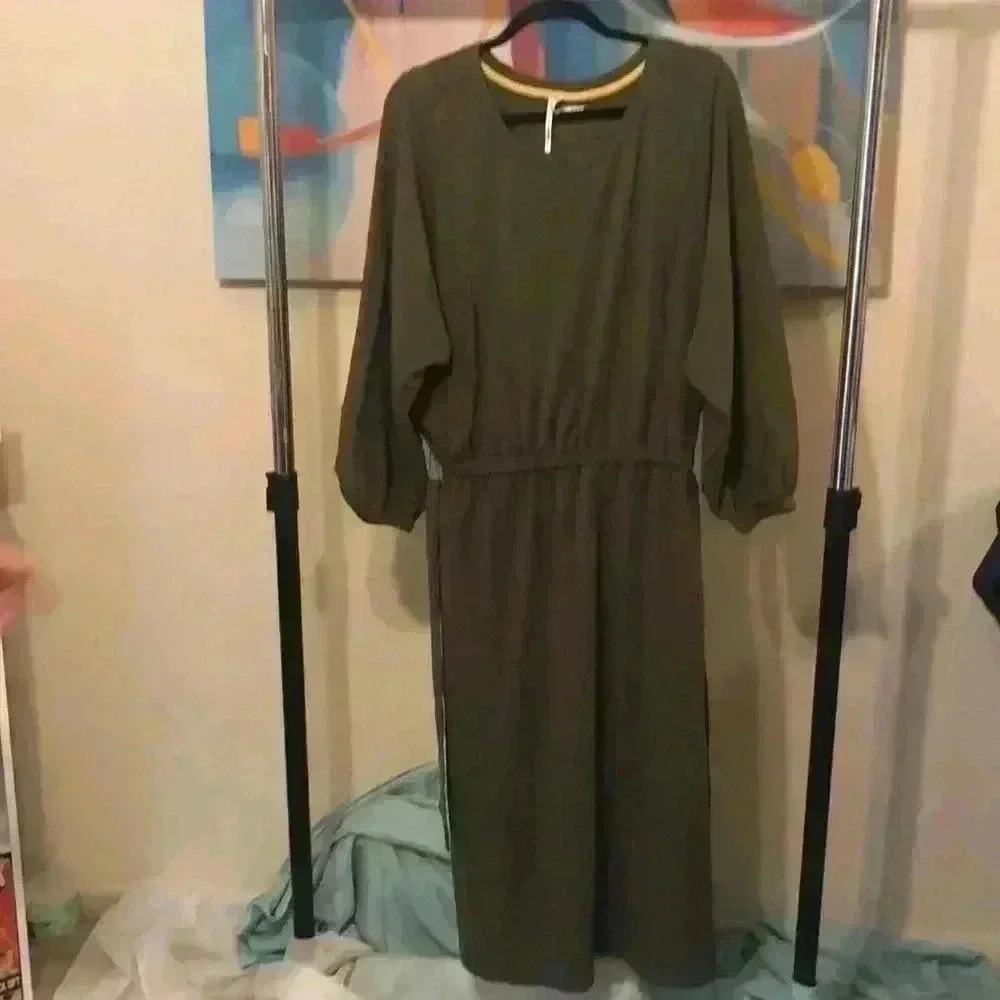 Army Green Jersey Dress, XL